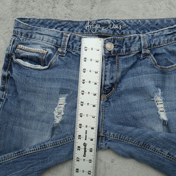Ariya Jeans Womens Size 13/14 Blue Low-Rise Straight Denim 27.5"Inseam Destroyed - Picture 7 of 14